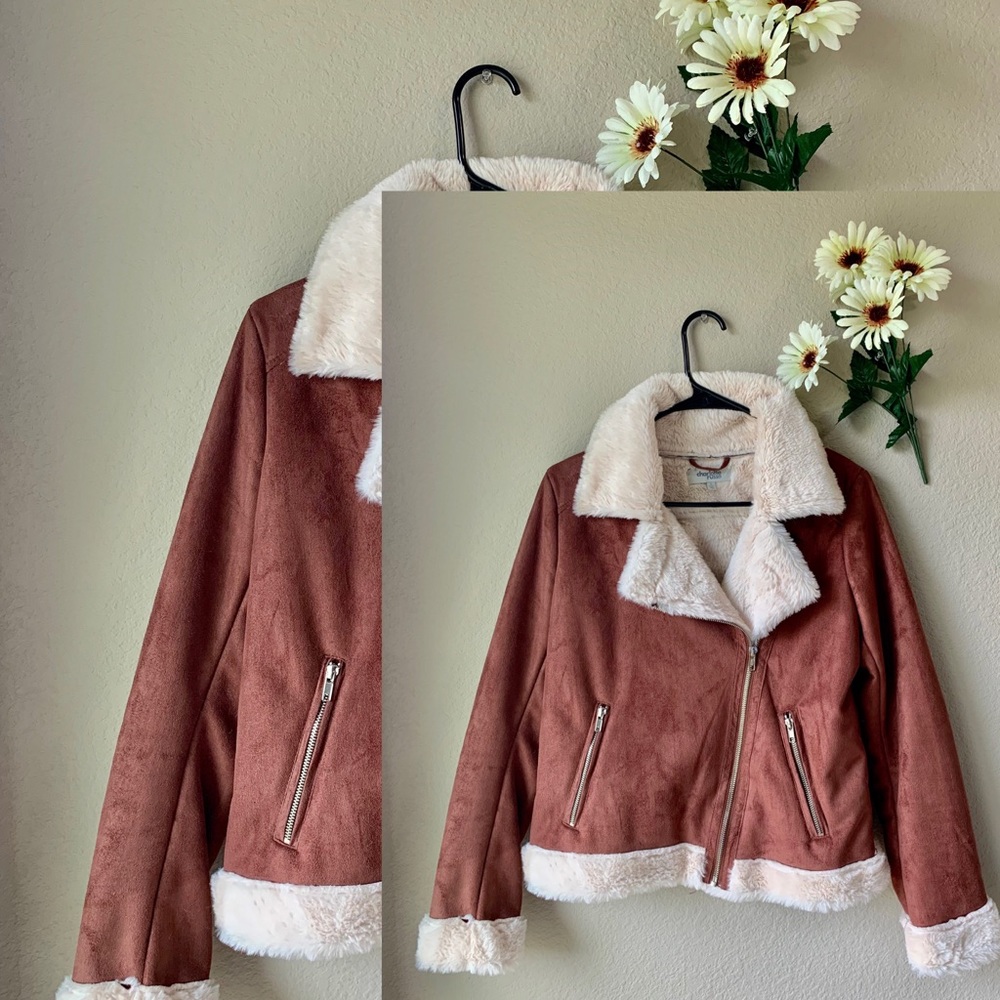Charlotte Russe Fur Biker Suede Jacket